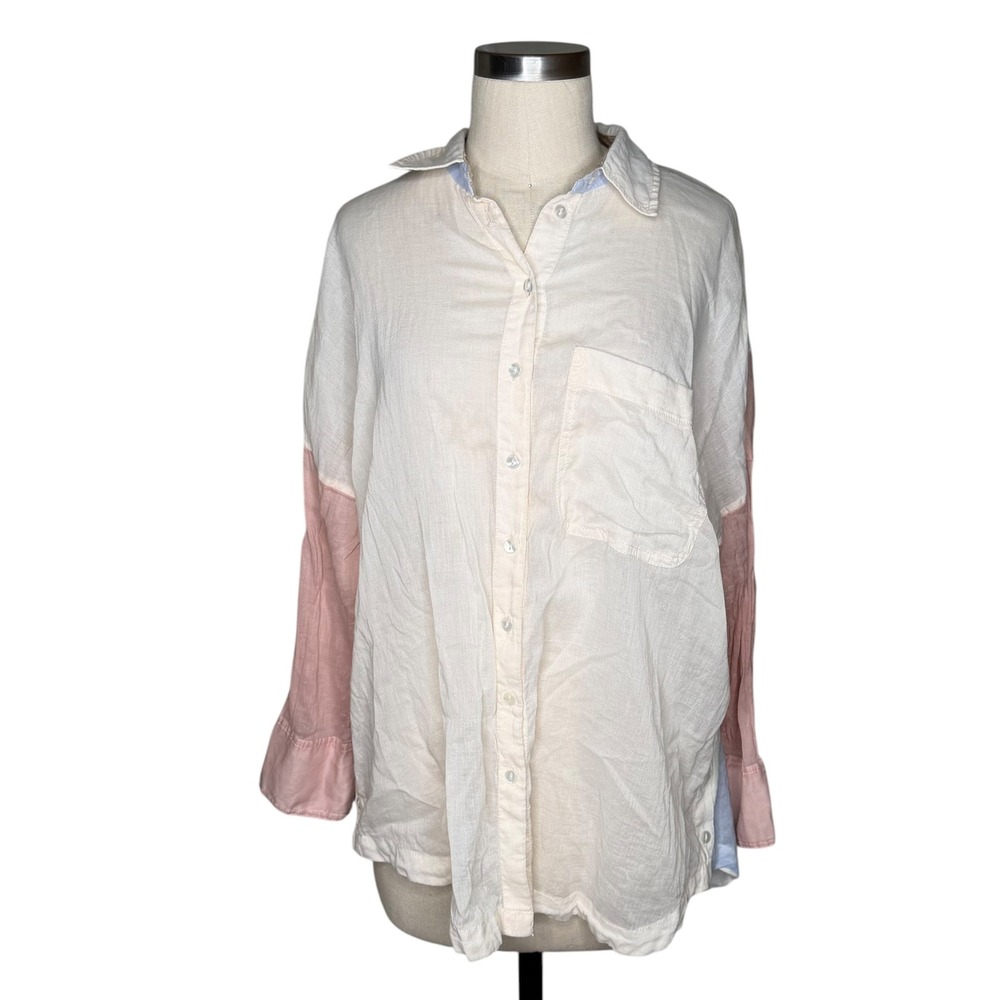 FREE PEOPLE Sunburst Button Down Pastel Colorblock Gauze Top Women's Size XS